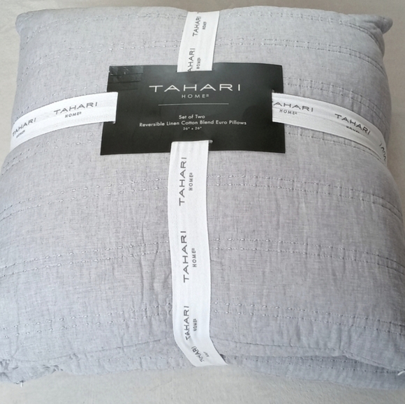 Tahari Home Set of 2 Euro Pillows Shams w Pillow Inserts Chambray Blue Denim - Picture 8 of 9